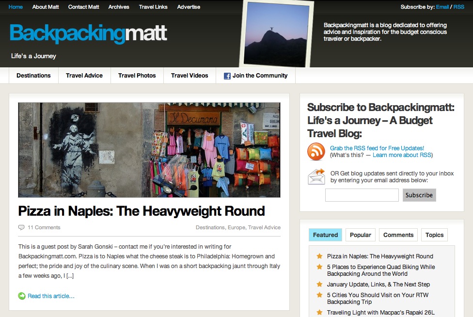 Custom Website Header: Backpacking Matt Site Before